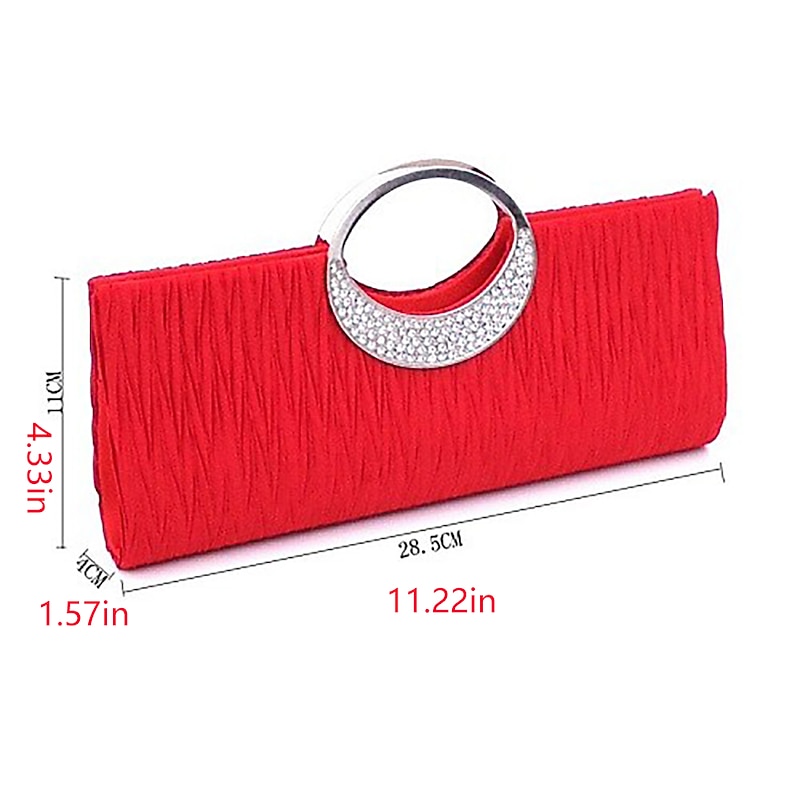Women's Elegant Evening Clutch Bag - Rhinestone Handle, Pleated Satin, Wedding & Party Purse4
