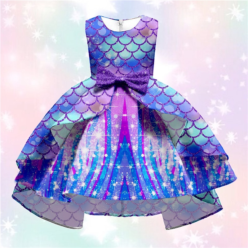 Kids Girls' Dress Party Dress Mermaid Sleeveless Formal Ruffle Crewneck Elegant Beautiful Polyester Knee-length Swing Dress A Line Dress Fall Winter 3-10 Years Pink2