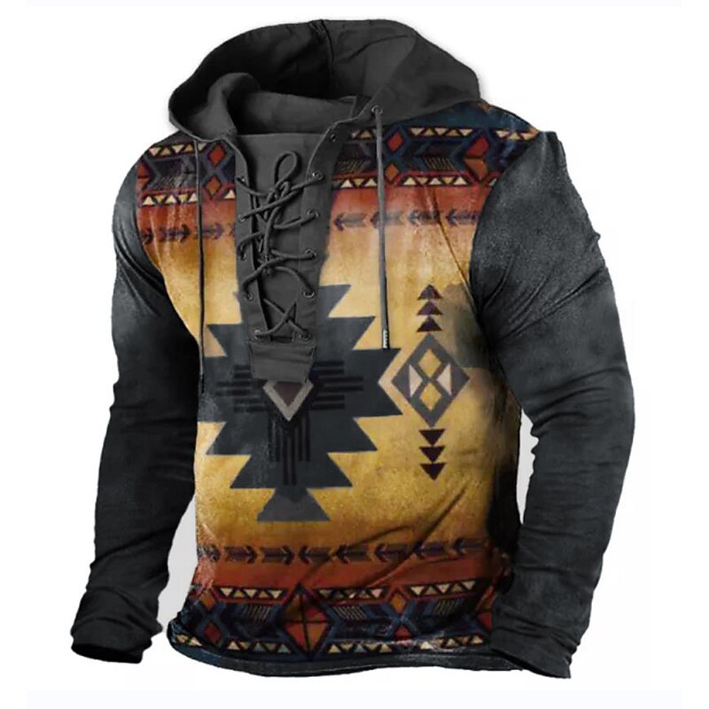 Men's Ethnic Hoodie Hoodies Sweatshirt Designer Casual Long Sleeve Hooded Sports & Outdoor Daily Sports Yellow Red Lace up Print Spring &  Fall Designer2
