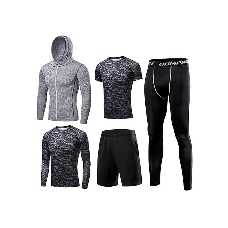 Men's Activewear Set Workout Outfits Athletic Long Sleeve Thermal Warm Breathable Quick Dry Fitness Gym Workout Running Sportswear Activewear Solid Colored Black White Blue