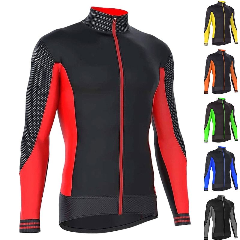 Men's Cycling Jersey Color Block Long Sleeve Bike Jersey Top with 3 Rear Pockets Mountain Bike MTB Road Bike Cycling Quick Dry Reflective Strips Back Pocket Moisture Wicking Sports Yellow Red Blue2