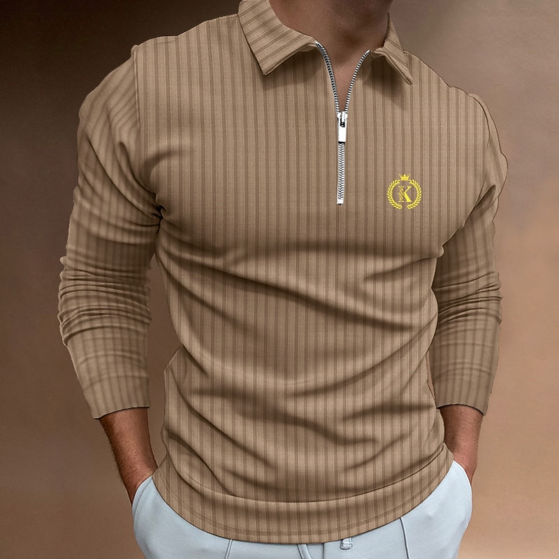 Men's Polo Shirts Zip Polo Outdoor Going out Turndown Quarter Zip Long Sleeve Sportswear Casual Solid Color Striped Patchwork Zipper Spring &  Fall Slim Fit Black White Yellow Wine Red Navy Blue Polo3