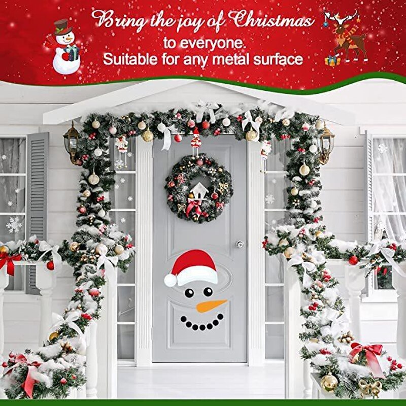 Merry Christmas Decorations Garage Door Decor Snowman Magnets Stickers Refrigerator Decal Snowman Face Garage Christmas Set Reflective Car Magnetic Stickers for Xmas Holiday Fridge Decor4