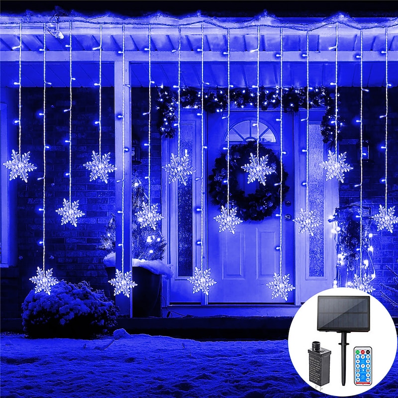 Christmas snowflake  String Lights Outdoor Solar 8 Modes 5M 216LED 3.5M 96LED Remote Control Solar Energy 24V Plug in String Lights LED Garland Curtain Fairy String Light For Garden Eaves Party Decor2