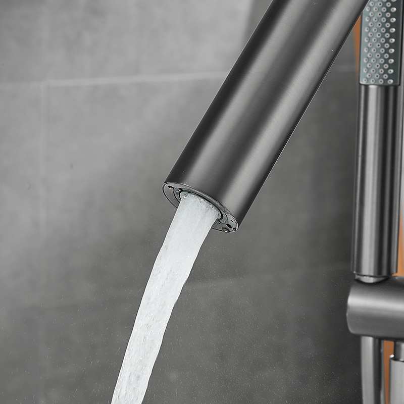 Bathtub Faucet Floor Mount Freestanding Tub Filler Brass High Flow Shower Faucets with Handheld Shower Mixer Taps Swivel Spout4