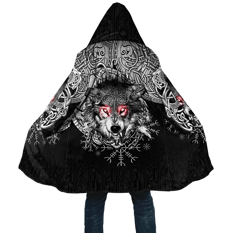 Men's Animal Wolf Winter Coat Fleece Jacket Coat Warm Comfortable Breathable Fashion Streetwear Sport Sports & Outdoor Daily Wear Going out Zipper Pocket Print Fall & Winter Hoodie Long Sleeve Black3