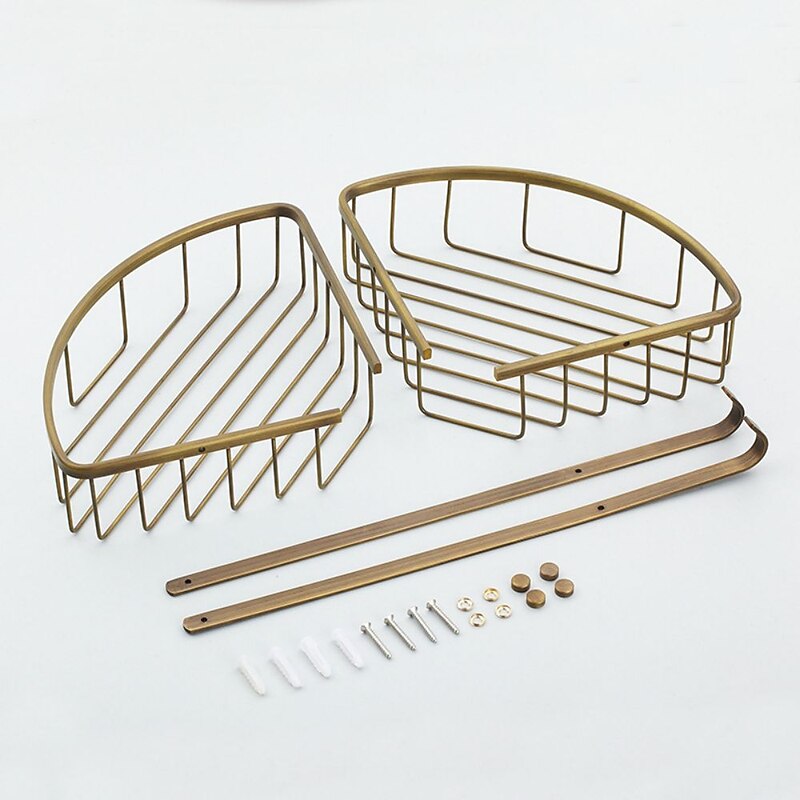Shower Caddy Bathroom Shelf Standing, Bathroom Shelf Corner Basket Antique Brass Shower Caddy for Shampoo Soap Hair Dryer Holder Triangle Shelves Wall Mounted Basket Rack Shower3