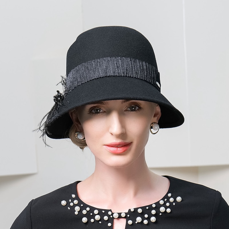 Elegant Beach 100% Wool Hats with Feather 1PC Special Occasion / Holiday Headpiece2