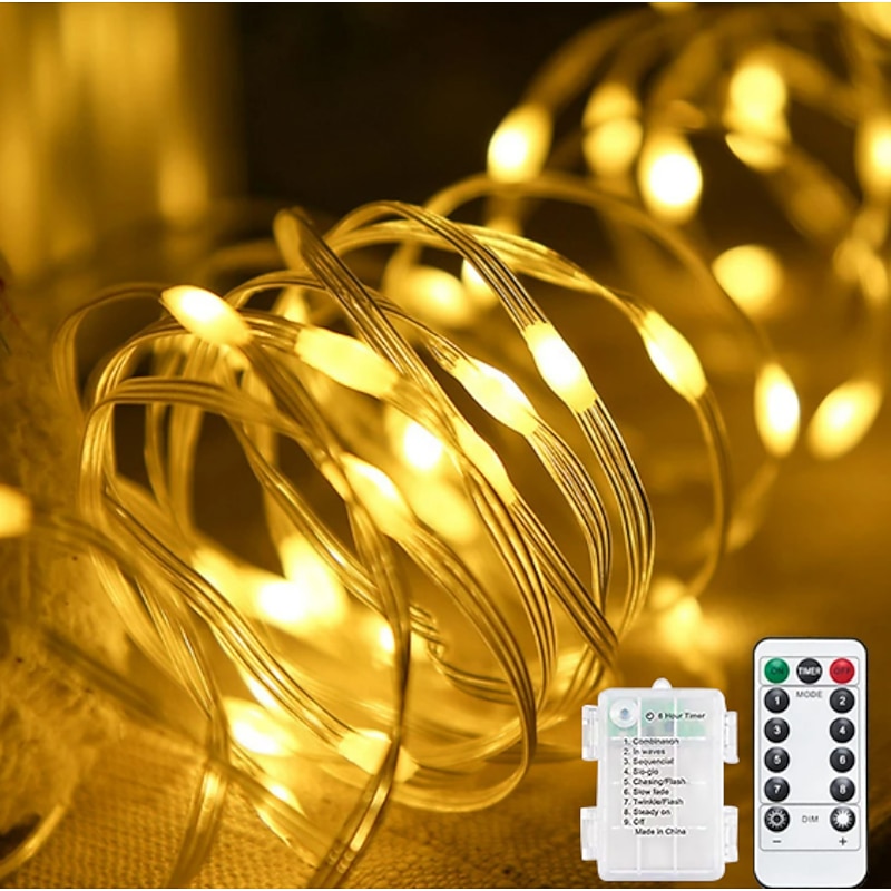 LED Fairy String Lights 5m 10m Battery/USB Operated Remote Control Timer Twinkle String Lights 8 Modes Firefly Lights2