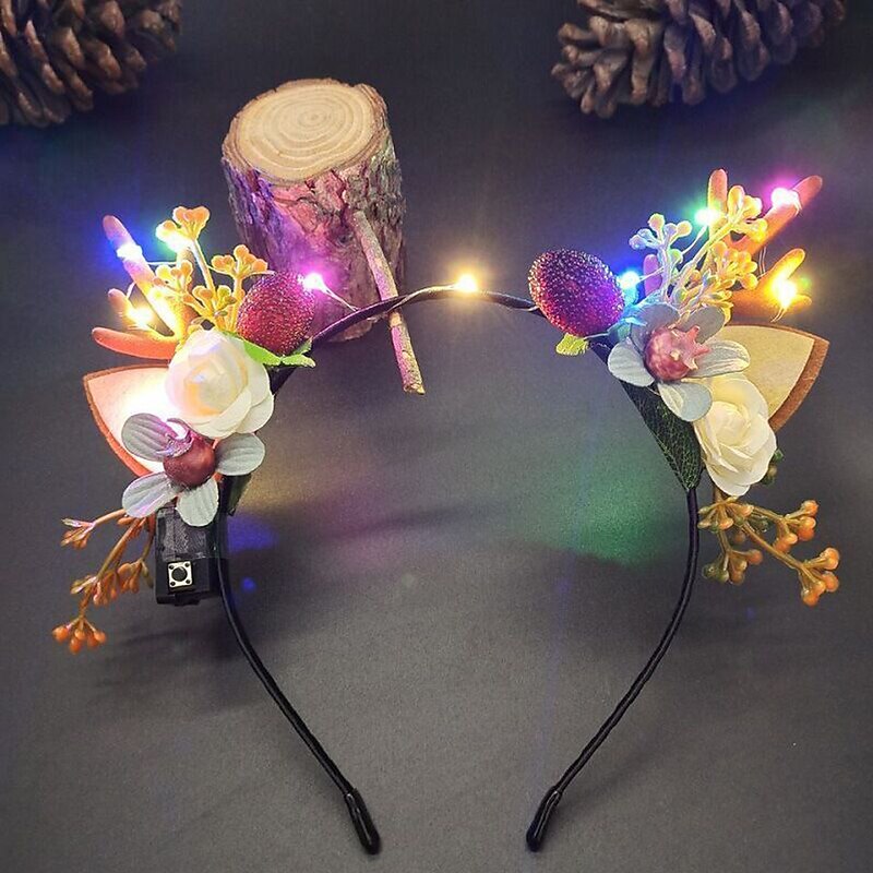 Christmas Headbands LED Light Up Reindeer Antlers Hair Hoops Flower Berries Hair Band Glowing Hair Accessories for Christmas Party Costume3