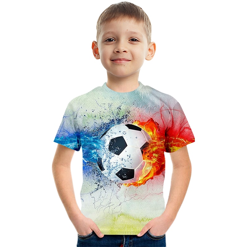 Boys 3D Color Block Football T shirt Short Sleeve 3D Print Summer Active Cute Streetwear Polyester Rayon Kids 3-12 Years School Outdoor Daily3