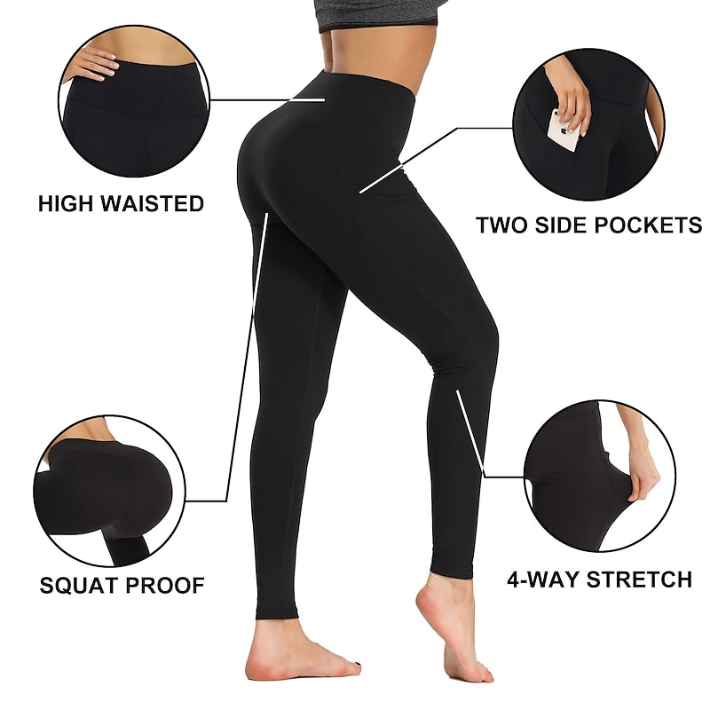 Women's Compression Pants Running Tights Leggings with Phone Pocket Base Layer Street Athletic Athleisure Winter Breathable Soft Compression Fitness Gym Workout Running Sportswear Activewear Solid2