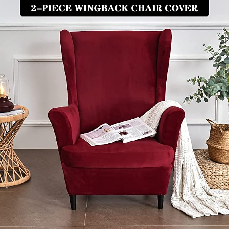 Velvet Stretch Wingback Chair Cover Wing Chair Slipcovers Spandex Fabric Wingback Armchair Covers with Elastic Bottom for Living Room Bedroom Decor2