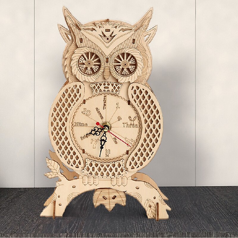 3D Wooden Puzzle For Adults Owl Clock Model Kit Desk Clock Home Decor Unique Gift For Kids On Birthday/Festival Day3