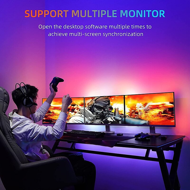 USB LED Backlight Strip with APP Control and Multiple Monitor Sync for Computer Display Screen Synchronization Intelligent Atmosphere 1/1.5/2/2.5M 30 Led Beads/m4
