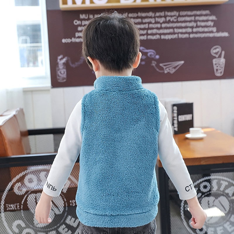 Kids Boys' Vest Coat Outerwear Solid Color Sleeveless Coat Outdoor Cotton Daily Blue Dark Blue Fall Winter 7-13 Years2