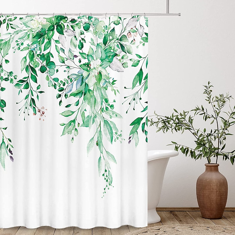 Shower Curtain with Hooks 180cm*180cm(70"*70") Polyester Washable Waterproof Landscape Floral Plant Pattern2
