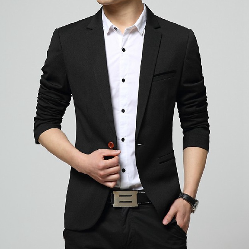 Men's Graduation Jacket Blazer Wedding Business Warm Breathable Pocket Classic Spring Fall Color Block Business Casual Turndown Thick Regular Regular Fit Light Blue Black Wine Navy Blue Khaki Jacket4