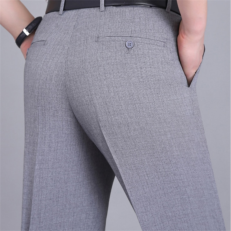 Men's Dress Pants Trousers Casual Pants Flat Front Pants Pocket Plain Comfort Breathable Wedding Business Casual Retro Vintage Classic Black+Grey Smoky gray High Waist Stretchy2