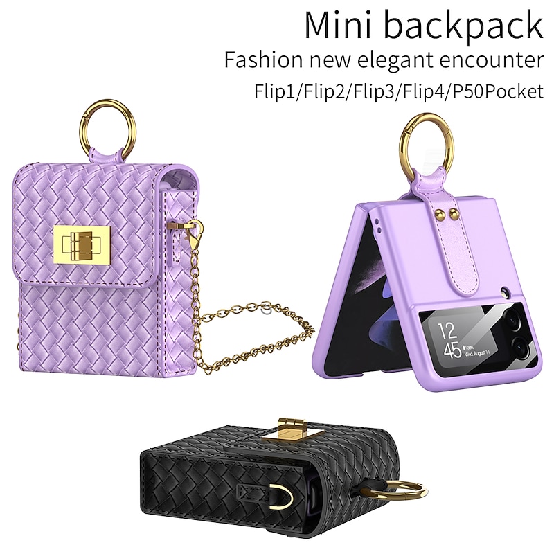 Phone Case For Samsung Galaxy Z Flip 4/3/2 Back Cover Dustproof with Removable Cross Body Strap Shockproof Solid Colored TPU PU Leather（Only Bag）3