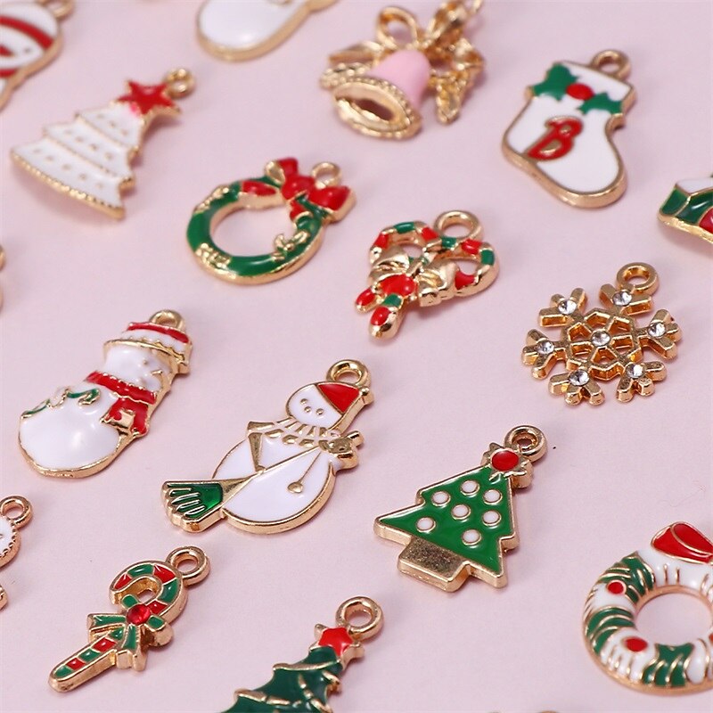 Mixed 10/20/30/50/80 Christmas Oil Dripping Alloy Accessories Bracelet Pendant Diy Accessories Materials for Christmas Gifts3