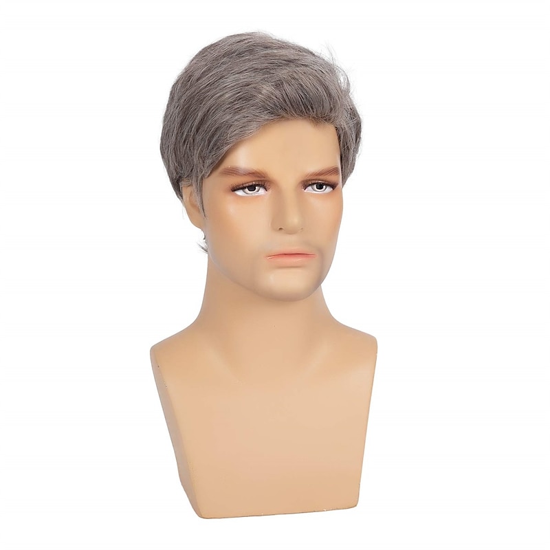 Mens Short Wig Grey Straight Natural Synthetic Cosplay Hair Wigs for Male Guy Daily Replacement Full Wig4