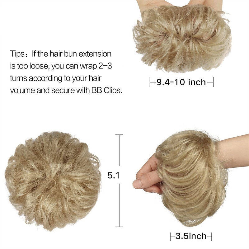 Messy Buns Hair Piece Hairpiece Wavy Ash Blonde Hair Scrunchies Tousled Updo Hairpieces for Women Girls3