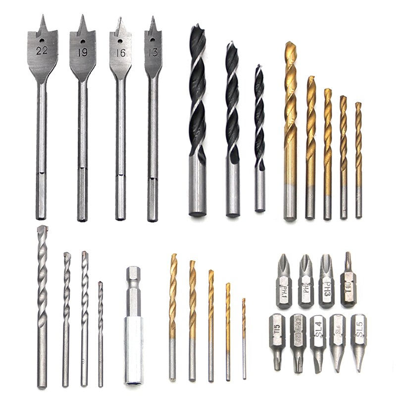 31pc Plastic Box Woodworking Household DIY Drilling Series Set Fried Dough Twist Drill Flat Drill Construction Drill Bit Set4