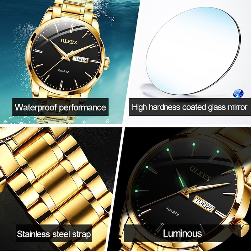 OLEVS Men Quartz Watch Calendar Minimalist Luxury Large Dial Luminous Calendar Date Week Waterproof Stainless Steel Strap Watch3