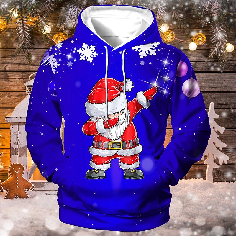 Christmas Men's Santa Claus 3D Hoodies Unisex Pullover Yellow Red Royal Blue Blue Green Hooded Santa Claus Graphic Prints Print Daily Sports 3D Print Designer Casual Big and Tall Spring &  Fall3