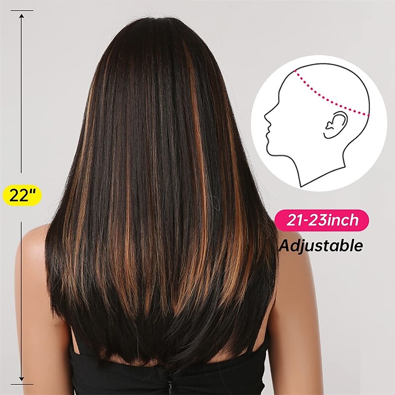 Long Black Wigs for Women Shouler-Length Black Mixed Blonde with Bangs Natural Synthetic Wig Hair Repalcement Wig for Daily Party Use barbiecore Wigs3