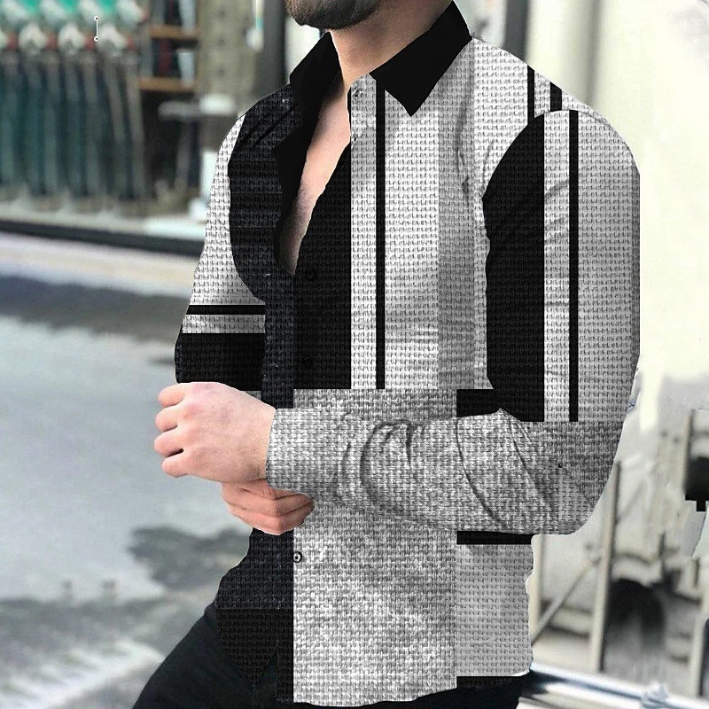 Men's Plaid Striped Geometric Pattern Shirt Button Up Shirt Long Sleeve Fashion Designer Casual Outdoor Casual Daily Fall & Winter Turndown Print Button-Down Black Royal Blue Blue Dark Gray Beige3