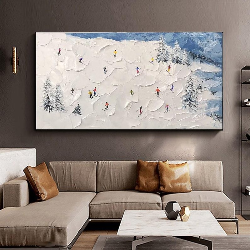 Mintura Handmade Ski Resort Scenery Oil Paintings On Canvas Wall Art Decoration Modern Abstract Picture For Home Decor Rolled Frameless Unstretched Painting2