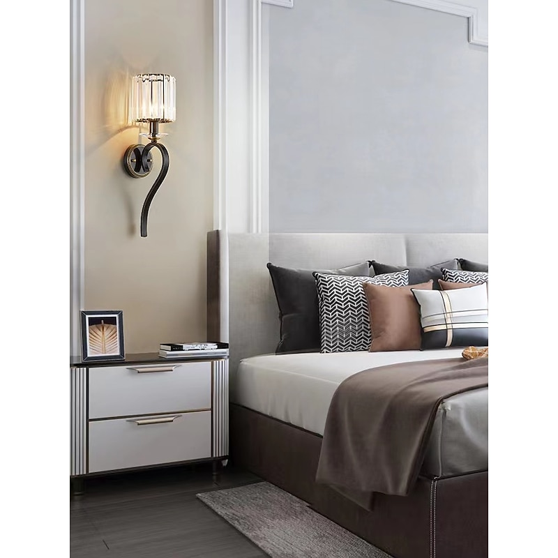 Lightinthebox LED Wall Light Crystal Mini Style Modern Nordic Style Black Gold Wall Lamps Wall Sconces Living Room Bedroom Steel 220-240V 110-120V4