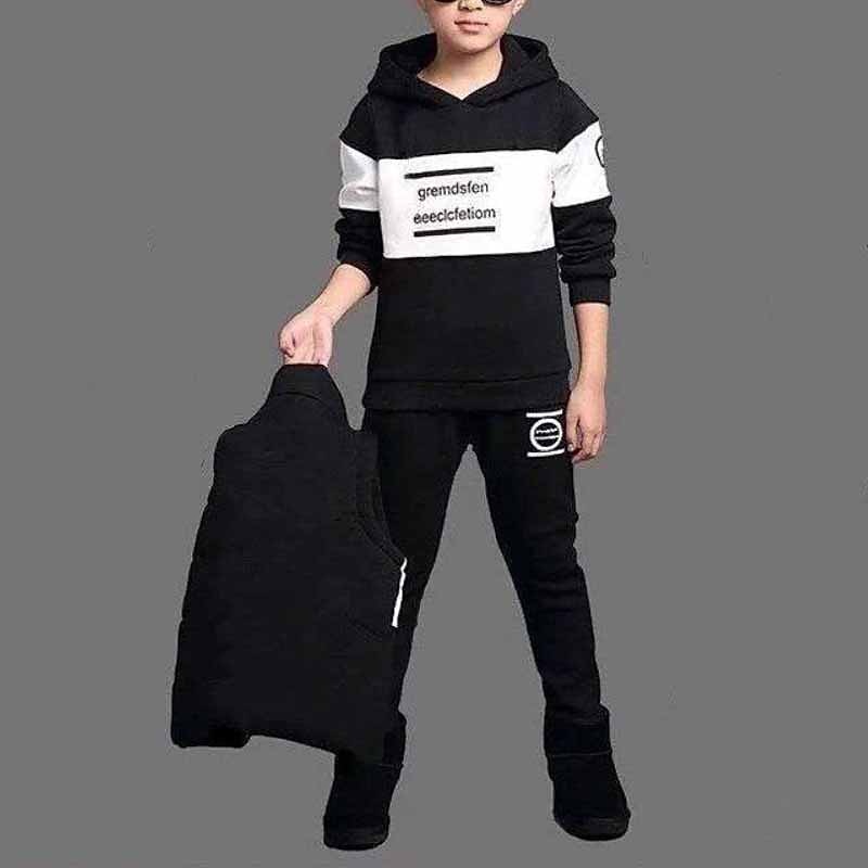 3 Pieces Kids Boys Tracksuits Outfit Color Block Letter Long Sleeve Cotton Set Sports Winter Fall 7-13 Years Black Navy Blue