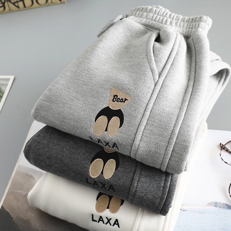 Kids Boys Sweatpants Trousers Bear Keep Warm Pants Outdoor Daily Black Gray Mid Waist3