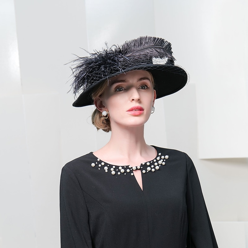Elegant Vintage Inspired 100% Wool / Feathers Hats with Feather 1PC Special Occasion / Party / Evening Headpiece4