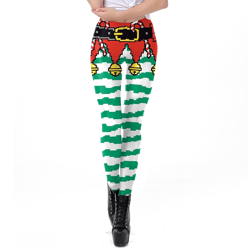 Santa Claus Elf Pants Leggings Women's Christmas Dailywear Adults Christmas Masquerade Christmas Eve Christmas Party Pants4