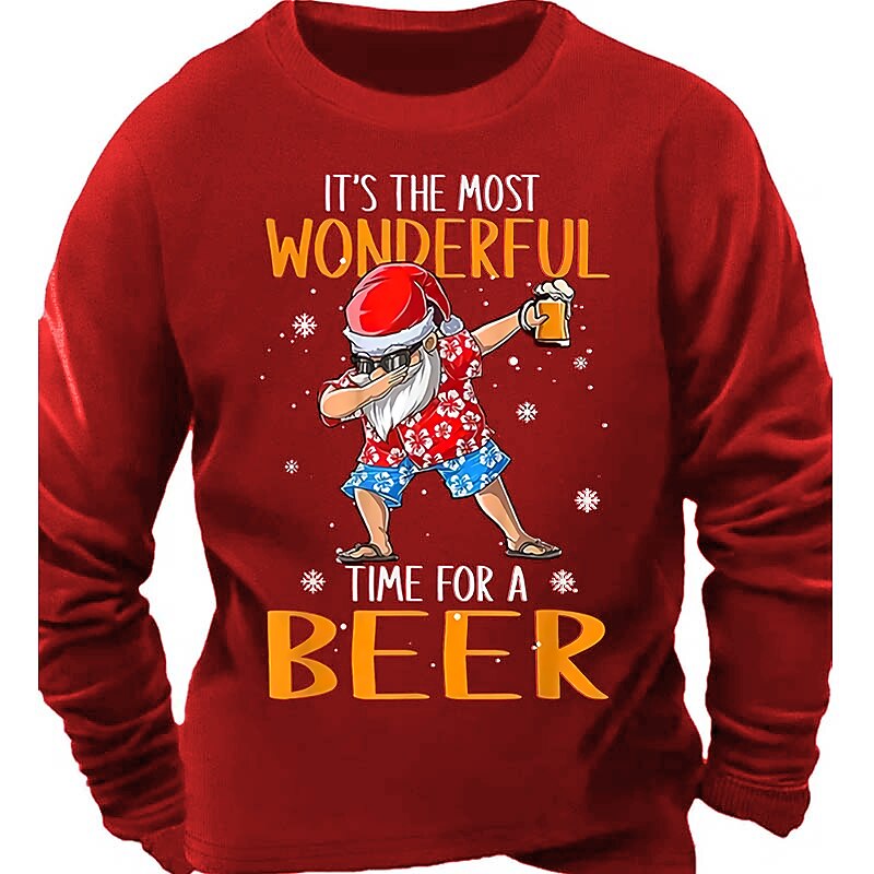 Men's Letter Snowflake Beer Sweatshirt Sweatshirt Long Sleeve Sweatshirt Crew Neck Christmas Casual Big and Tall Sports & Outdoor Daily Sports Print Fall & Winter4