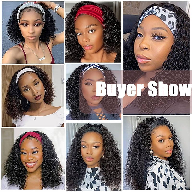 Headband Wig Human Hair For Black Women Kinky Curly Wigs Glueless Human Hair Short Curly Headband Wigs4