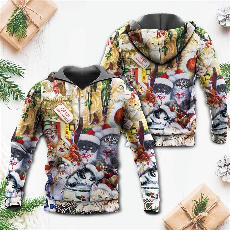 Christmas Men's Santa Claus 3D Hoodies Pullover Yellow Light Green Khaki Red Light Blue Hooded Santa Claus Graphic Prints Ugly  Print Daily Sports3