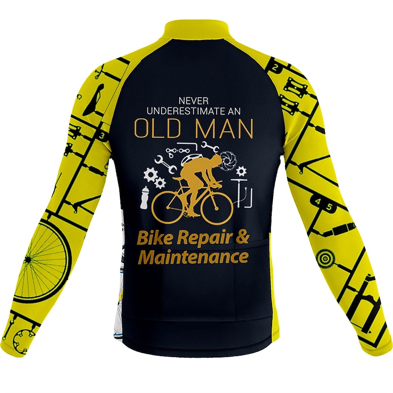 Men's Cycling Jersey Graphic Long Sleeve Bike Jersey Top with 3 Rear Pockets Mountain Bike MTB Road Bike Cycling Quick Dry Reflective Strips Back Pocket Moisture Wicking Sports White Yellow Army Green4