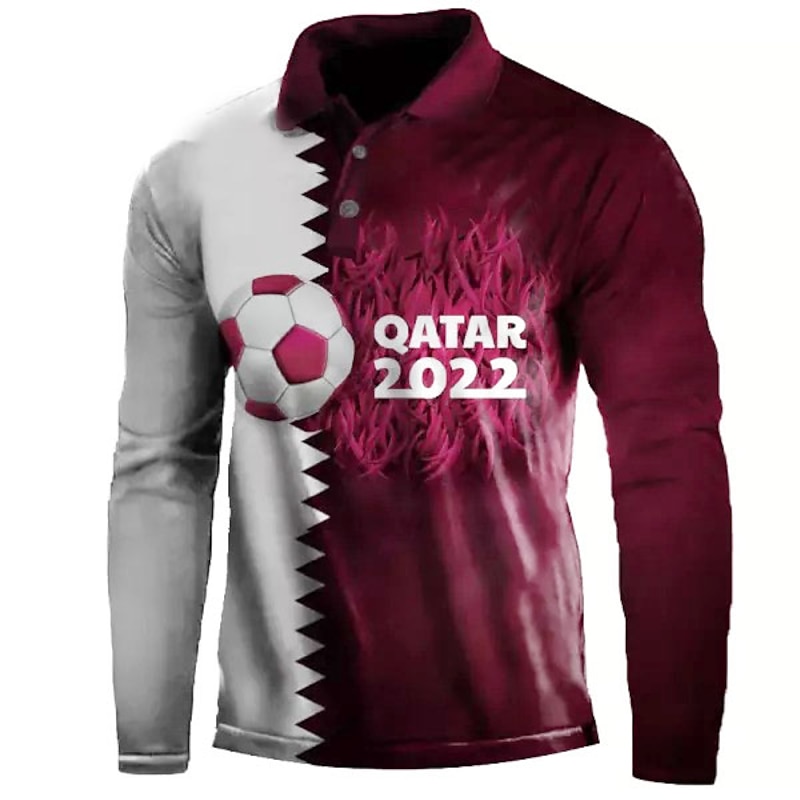 Men's Sports Polo Shirts Golf Shirt Long Sleeve Polo Shirts Collared Shirts Casual Sportswear Vacation Wear 3D Print Buttons Red green White Red4