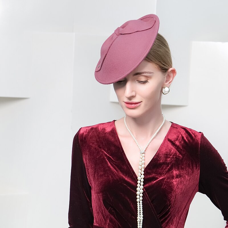 Fashion Elegant 100% Wool Hats / Headwear with Bowknot / Pure Color 1PC Wedding / Party / Evening Headpiece3
