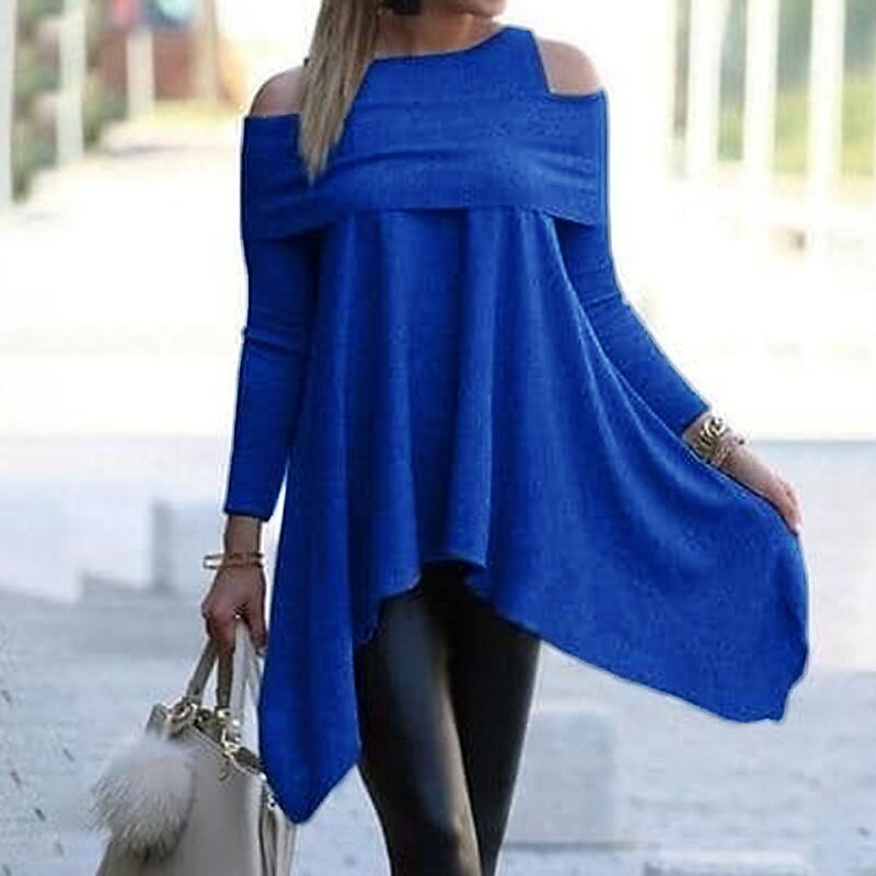 Women's Mini Dress Sweater Dress Modern Mature Outdoor Winter Dress Vacation Regular Fit Pure Color Long Sleeve Boat Neck Off Shoulder Black White Blue Gray Summer Spring4