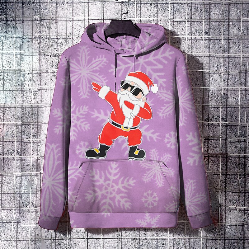 Christmas Men's Santa Claus 3D Hoodies Pullover Blue Purple Brown Gray Hooded Santa Claus Graphic Prints Print  Daily Sports 3D Print Basic4