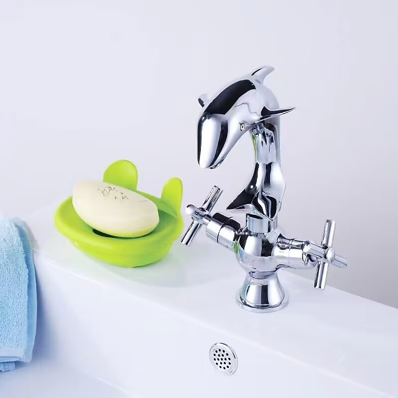 Bathroom Faucet Bath Shower Taps Copper Dolphin Style Basin Faucet Double Handle Bathroom Dual Hole Mixers Hot And Cold Water Chrome Polished Deck Mounted4