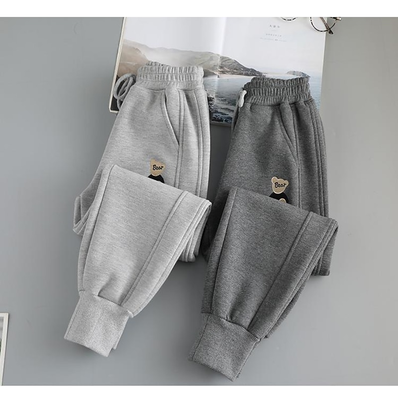 Kids Boys Sweatpants Trousers Bear Keep Warm Pants Outdoor Daily Black Gray Mid Waist4