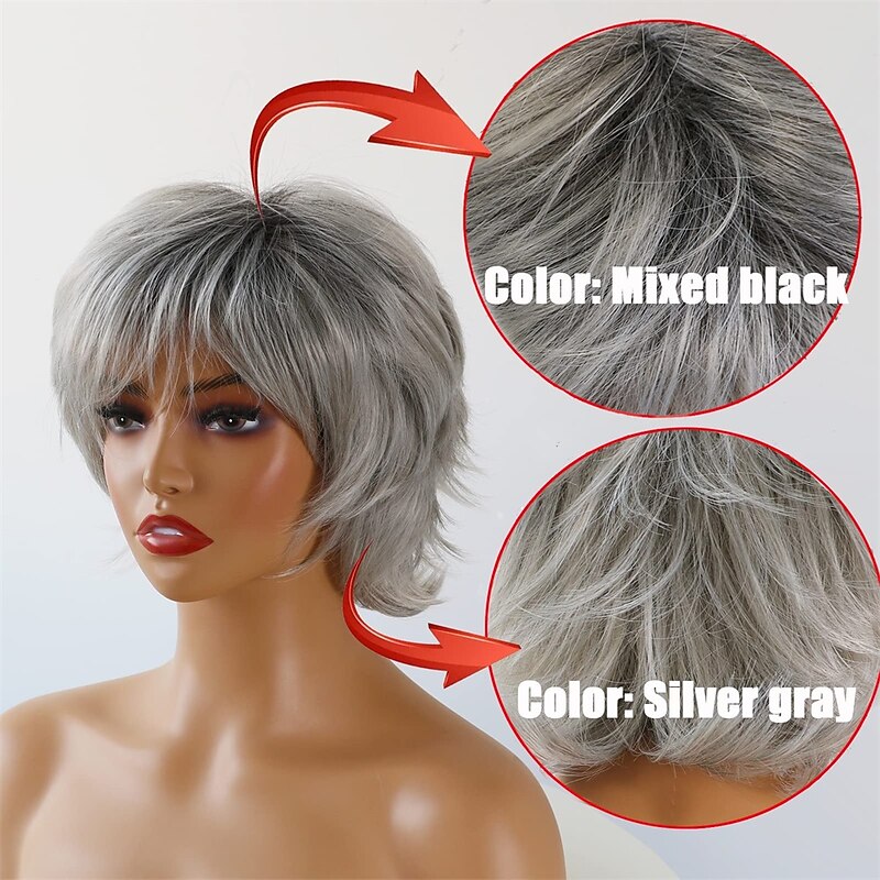 Short Wigs for White Women Gray Wig for White Women Pixie Cuts Wigs for Older Women Full Curly Hair for Daily (#1 56cm 22.05inch (Recommended for small head4