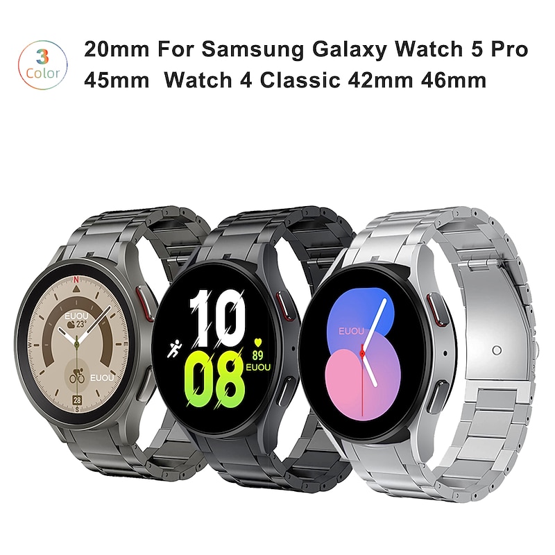 Watch Band for Samsung Galaxy Watch 7/6/5/4  40/44mm, Watch 5 Pro 45mm, Watch 6 Classic 43/47mm, Watch 4 Classic 42/46mm Stainless Steel Replacement  Strap Adjustable Breathable Shockproof Wristband